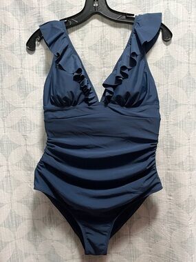 Navy Ruffle One-Piece Women’s M Swim Suit